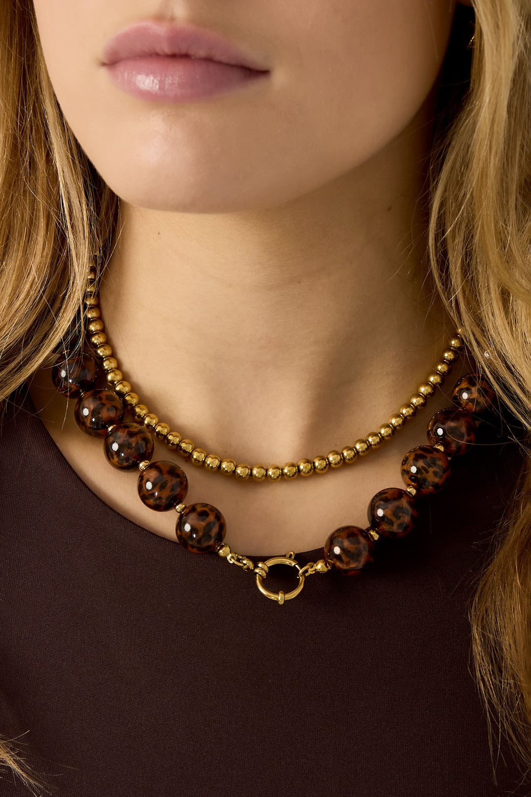 Acrylic Beaded Necklaces Leopard Print Retro Daily Classic Series Women's jewelry-14mm