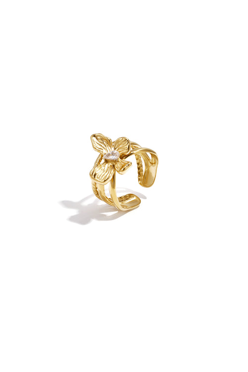 Layered statement ring with flower and stone
